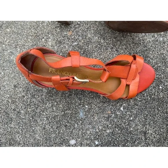 Franco Sarto Womens Orange Leather Strappy Block Heel Sandals Size 8M - Picture 3 of 5
